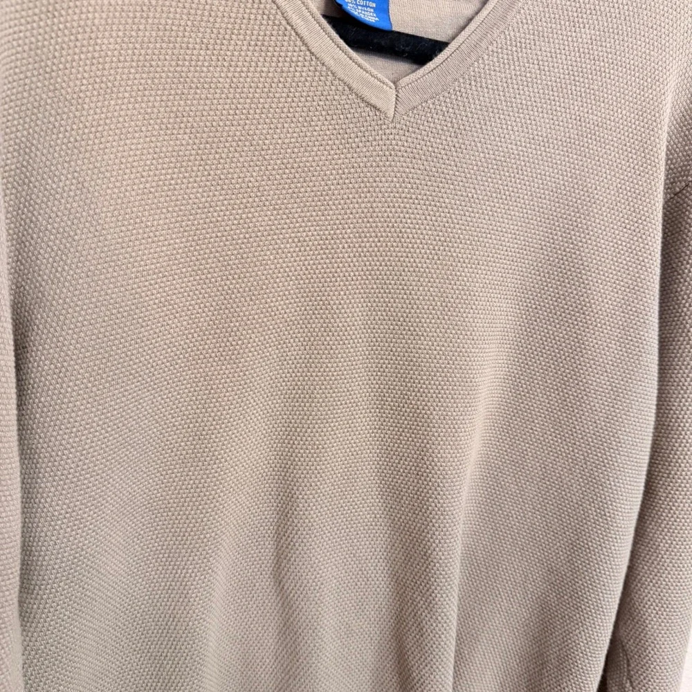 Pendleton Mens V-Neck Sweater Medium Tan Textured Waffle Knit Cotton Blend Sand
